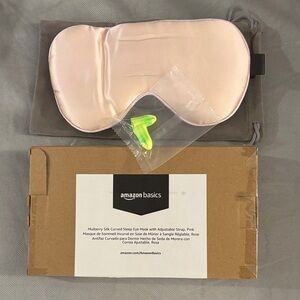 Amazon Basics Pink Silk Sleep Mask with Earplugs